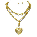 113868, WATER RESISTANT 24K GOLD TONE BEADED EDGE PUFFED HEART PENDANT NECKLACE