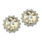 113870, HAMMERED MEDALLION CROSS STUD EARRINGS