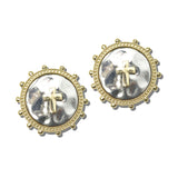 113870, HAMMERED MEDALLION CROSS STUD EARRINGS