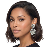 113875, TIERED FLORAL DROP WITH CURVED STEM STATEMENT EARRINGS