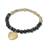 113884, FILIGREE HEART CHARM AND FACETED BEAD STRETCH BRACELET