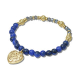 113884, FILIGREE HEART CHARM AND FACETED BEAD STRETCH BRACELET