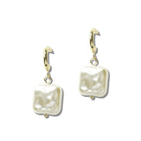 113887, SQUARE PEARLESCENT TILE HUGGIE HOOP DROP EARRINGS
