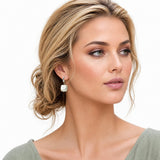 113887, SQUARE PEARLESCENT TILE HUGGIE HOOP DROP EARRINGS