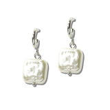 113887, SQUARE PEARLESCENT TILE HUGGIE HOOP DROP EARRINGS