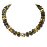 113888, MARBLED BEAD AND TEXTURED METALLIC STATION NECKLACE