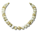113888, MARBLED BEAD AND TEXTURED METALLIC STATION NECKLACE