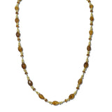 113889, LONG OVAL BEAD AND GRANULATED METALLIC STATION NECKLACE