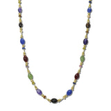 113889, LONG OVAL BEAD AND GRANULATED METALLIC STATION NECKLACE