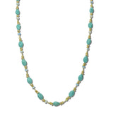 113889, LONG OVAL BEAD AND GRANULATED METALLIC STATION NECKLACE