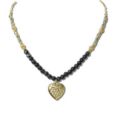 113890, FILIGREE HEART PENDANT AND PATTERNED BEAD STATION NECKLACE