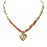 113890, FILIGREE HEART PENDANT AND PATTERNED BEAD STATION NECKLACE