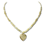 113890, FILIGREE HEART PENDANT AND PATTERNED BEAD STATION NECKLACE
