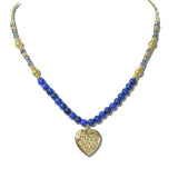 113890, FILIGREE HEART PENDANT AND PATTERNED BEAD STATION NECKLACE