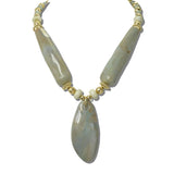 113892, MARBLED TEARDROP PENDANT AND TAPERED BEAD STATEMENT NECKLACE