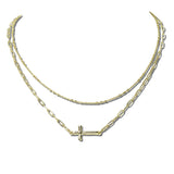113894, LAYERED SIDEWAYS CROSS STATION AND SATELLITE CHAIN NECKLACE
