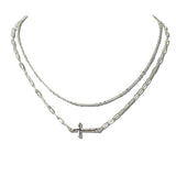 113894, LAYERED SIDEWAYS CROSS STATION AND SATELLITE CHAIN NECKLACE