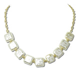 113895, SQUARE PEARLESCENT TILE AND METALLIC SPACER NECKLACE