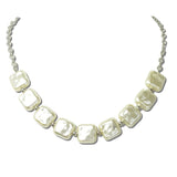 113895, SQUARE PEARLESCENT TILE AND METALLIC SPACER NECKLACE