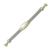 113896, 14K GOLD PLATED OVAL PEARLESCENT CABOCHON MESH MAGNETIC BRACELET