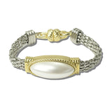 113896, 14K GOLD PLATED OVAL PEARLESCENT CABOCHON MESH MAGNETIC BRACELET