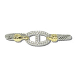 113897, 14K GOLD PLATED TWO-TONE PAVE CZ MARINER LINK CABLE BANGLE