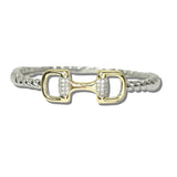 113898, 14K GOLD PLATED HERITAGE LINK PAVE CZ CABLE HINDGED BANGLE BRACELET