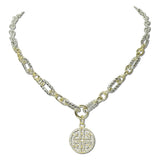 113899, 14K GOLD PLATED PAVE CZ GEOMETRIC MEDALLION PENDANT NECKLACE