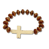 113902, SIDEWAYS CROSS PLATE SWIRLED RONDELLE BEAD BRACELET