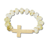 113902, SIDEWAYS CROSS PLATE SWIRLED RONDELLE BEAD BRACELET