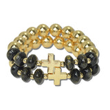 113903, CROSS STATION AND MARBLED RONDELLE BEAD STRETCH BRACELET SET
