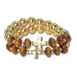 113903, CROSS STATION AND MARBLED RONDELLE BEAD STRETCH BRACELET SET