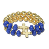 113903, CROSS STATION AND MARBLED RONDELLE BEAD STRETCH BRACELET SET