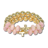 113903, CROSS STATION AND MARBLED RONDELLE BEAD STRETCH BRACELET SET