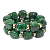 113904, CHUNKY BARREL BEAD AND METALLIC SPACER STRETCH BRACELET SET