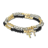 113905, CROSS CHARM AND FACETED BEAD MULTI STRAND STRETCH BRACELET SET