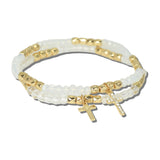 113905, CROSS CHARM AND FACETED BEAD MULTI STRAND STRETCH BRACELET SET