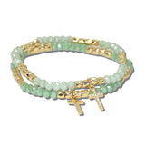 113905, CROSS CHARM AND FACETED BEAD MULTI STRAND STRETCH BRACELET SET