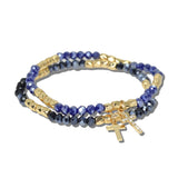 113905, CROSS CHARM AND FACETED BEAD MULTI STRAND STRETCH BRACELET SET