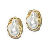 113908, BAROQUE PEARL AND SCULPTED TEXTURED METALLIC FRAME STUD EARRINGS