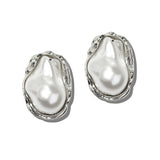 113908, BAROQUE PEARL AND SCULPTED TEXTURED METALLIC FRAME STUD EARRINGS