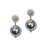 113909, FACETED CRYSTAL STUD AND PEARLESCENT SPHERE DROP EARRINGS
