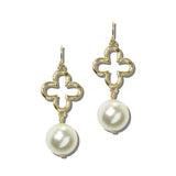 113910, OPENWORK QUATREFOIL AND PEARL SPHERE DROP EARRINGS