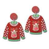 113911, GLITTER ACRYLIC UGLY CHRISTMAS SWEATER DROP EARRINGS