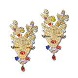 113914, CHRISTMAS MULTI CRYSTAL EMBELLISHED REINDEER DROP EARRINGS