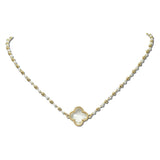 113915, QUATREFOIL CLOVER PENDANT AND PEARL BEADED CHAIN NECKLACE