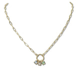 113916, TRIPLE SQUARE STONE DROP CIRCLE RING PAPERCLIP CHAIN NECKLACE