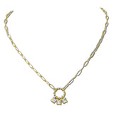 113916, TRIPLE SQUARE STONE DROP CIRCLE RING PAPERCLIP CHAIN NECKLACE