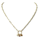 113916, TRIPLE SQUARE STONE DROP CIRCLE RING PAPERCLIP CHAIN NECKLACE