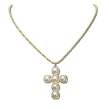 113919, CUSHION PEARL CABOCHON CROSS PENDANT NECKLACE
